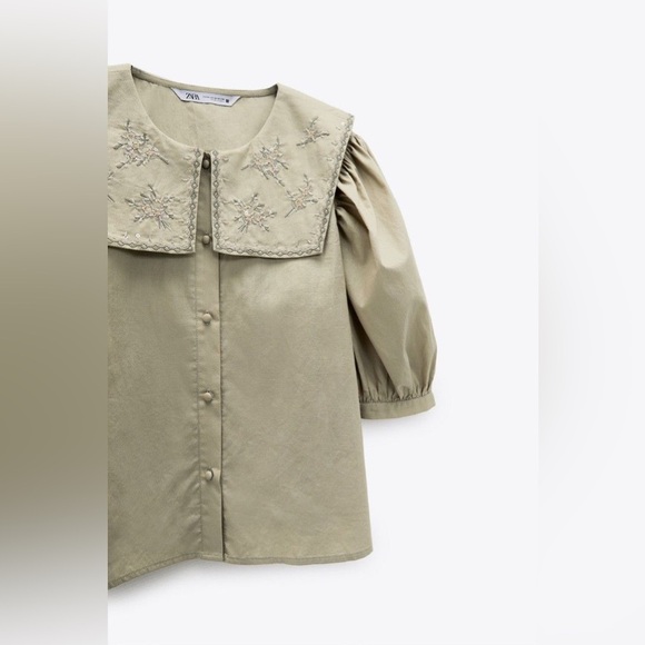 NWT Zara Embroidered Collar Shirt in Sea Green - Picture 5 of 9
